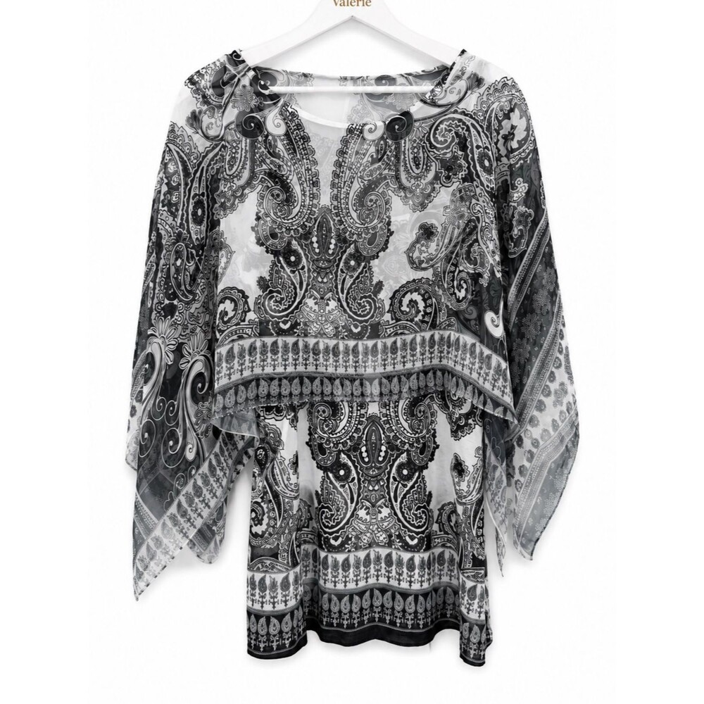 Apt. 9 Black White Paisley Poncho Blouse Size 2X Layered Flowy